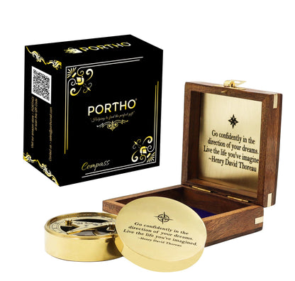 PORTHO Thoreau Go Confidently Sundial Compass with Wooden Box – Personalized Graduation, Baptism, Confirmation & Adventure Gift – Inspirational Keepsake for Life’s Journey