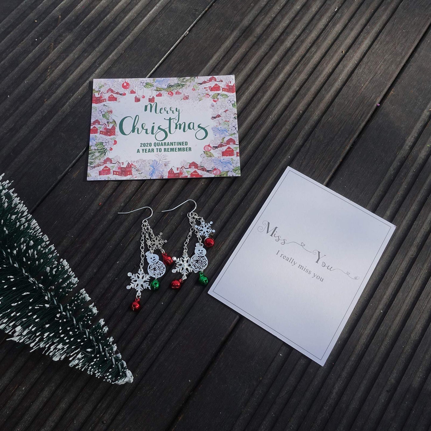RareLove Three Layered Christmas Ring Bell Piercing Dangle Earrings Snowman Snowflake Silver Plated Alloy Holiday Jewelry For Women