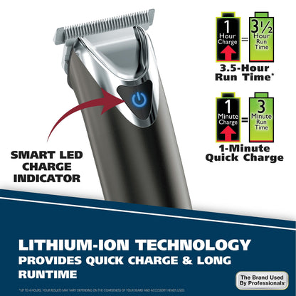 Wahl Stainless Steel Lithium Ion 2.0+ Slate Beard Trimmer for Men - Electric Shaver, Nose Ear Trimmer, Rechargeable All in One Men's Grooming Kit - Model 9864