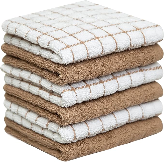 Bumble Premium Cotton Dish Cloths 12" x 12"| Tan Design | 405 GSM | Highly