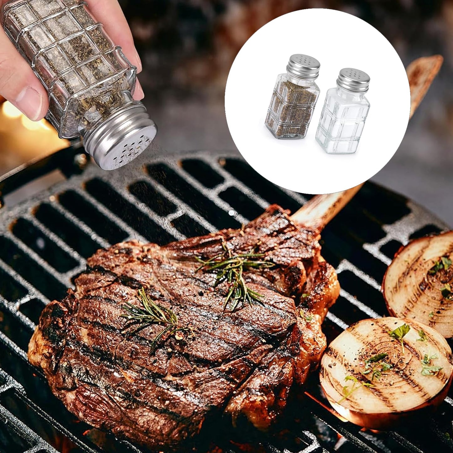 2Pcs Condiment Containers Square Shaker Transparency Glass Seasoning Jars for Salts Peppers Storage Clear Seasoning Bottles