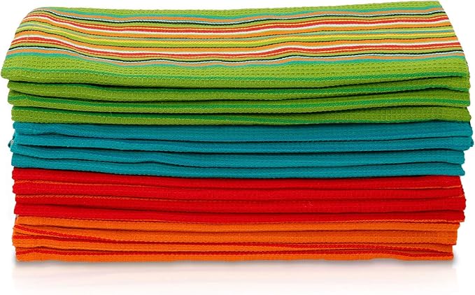 Simpli-Magic 79335 Kitchen Dish Towels, 16x27 Inches, Salsa Stripe, 8 Pack