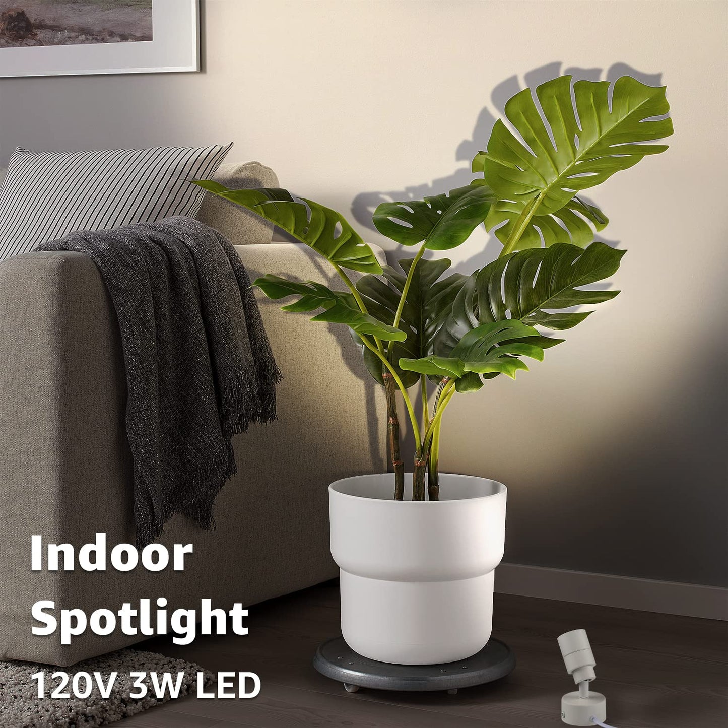 SUNVIE 2 Pack LED Up Lights Indoor, 3W Spot Lights for Indoor Use with 3000K Warm White, 120V Spotlights for Plants Pictures Artwork Uplighting & Accent Lighting, 5.9 FT Plug Cord with Foot Switch