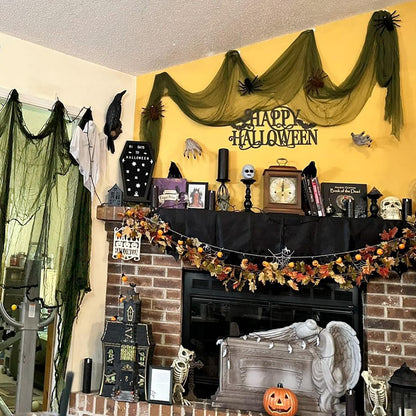 472 x 40 Inch Large Size Green Creepy Cloth Decoration Halloween Spooky Gauze Scary Hanging Fabric Cloth for Home Wall Yard Haunted House Halloween Party Supplies(472 x 40 Inch)