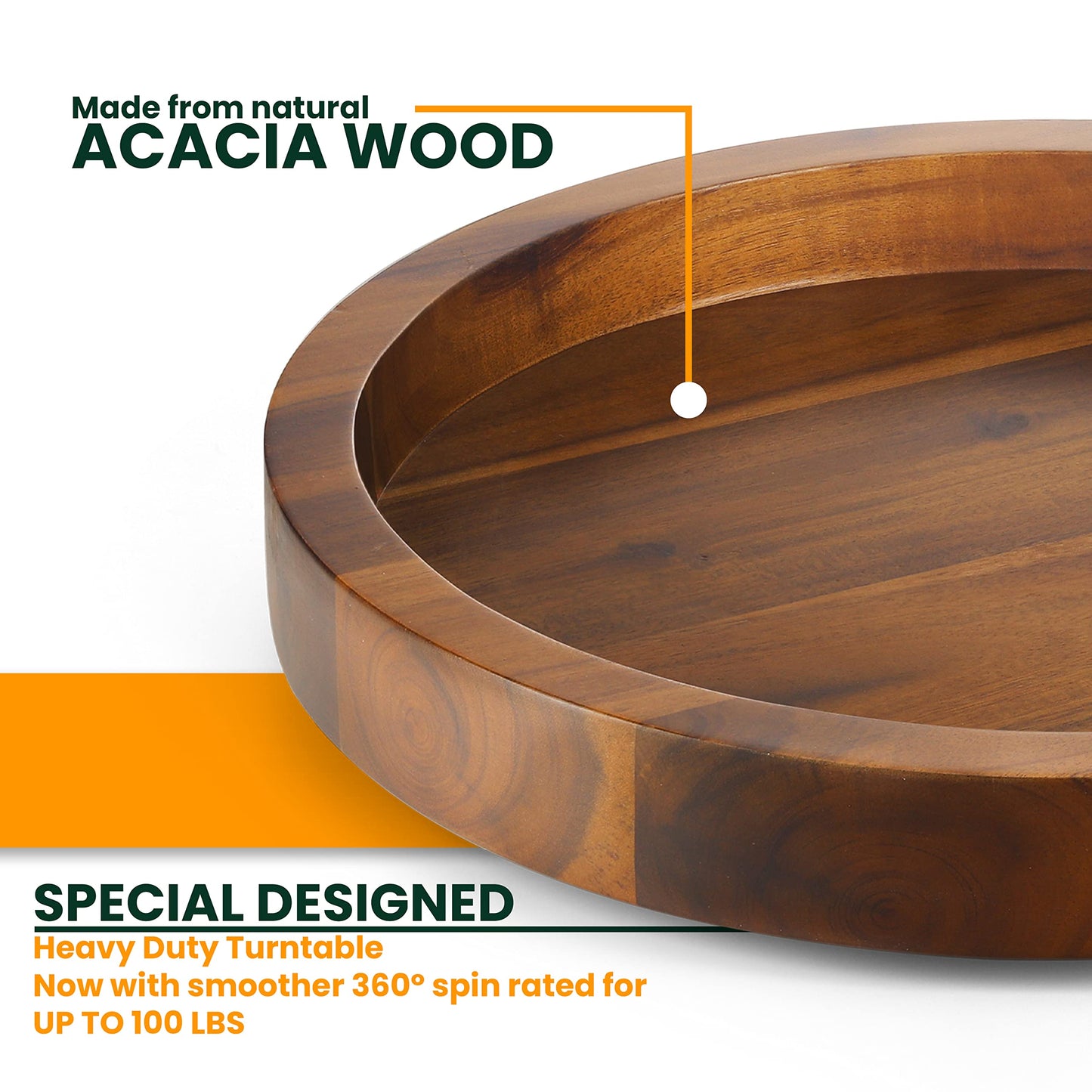 TIDITA 13" Acacia Wood Lazy Susan Organizer for Cabinet - Round Lazy Susans Turntable for Countertop - Wooden Kitchen Rotating Storage Food Bin Container for Centerpiece Table, Spices, Pantry