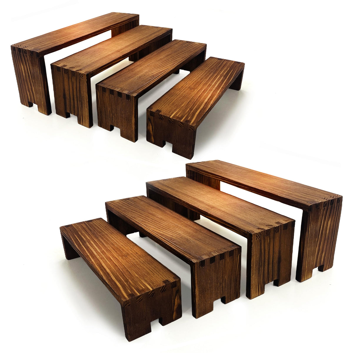 Yikaroeli Large Wood Display Risers Wooden Cupcake Stand Cake Stands Dessert Food Buffet Display Stand for Vendor Events 2 Set 4 Tiered Racks Perfume Organizer Kitchen Spice Storage(Brown)