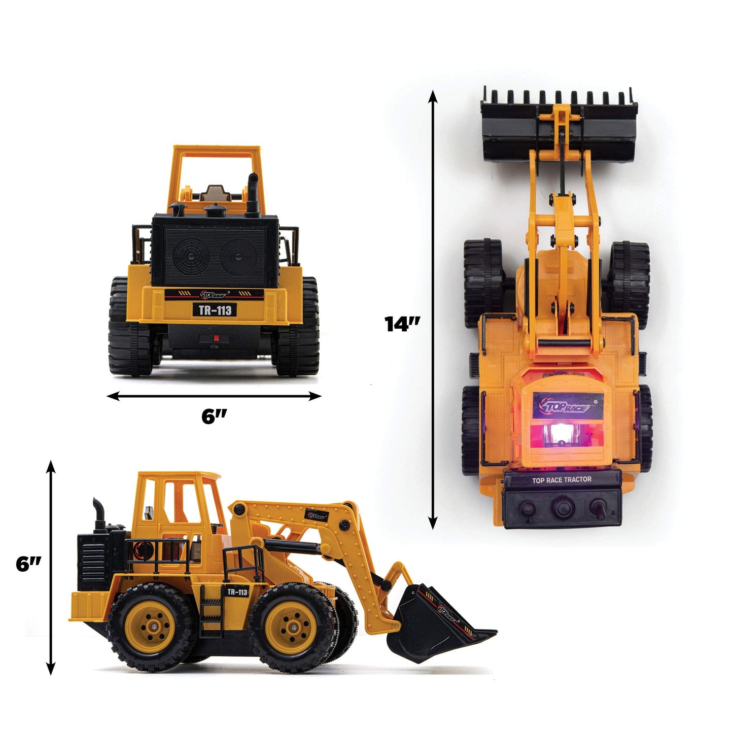 Top Race 5-Channel RC Front Loader Tractor - 14" Electric Construction Truck with Lights & Sounds - Perfect Digger Toy for Boys and Girls Ages 3+
