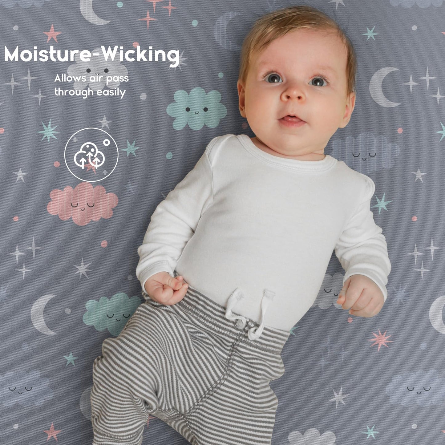 Yoofoss Pack and Play Sheets Fitted, Mini Crib Sheets 2-Pack for Pack N Play Mattress, Stretchy Playard Sheet, Soft and Breathable (Cloud)