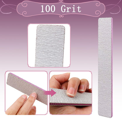 HeeYaa Nail File 12 PCS Professional Reusable 100/180 Grit Double Sides Washable Nail File Manicure Tools for Poly Nail Extension Gel and Acrylic Nails Tools Suit for Home Salon