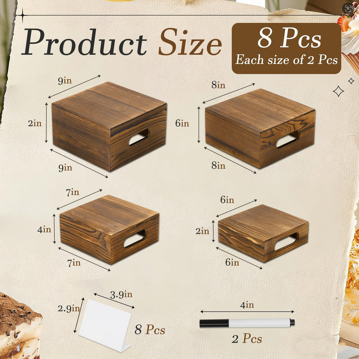 nplehome 8 Pack Buffet Risers Wood Display Stands Cupcake Stand Catering Supplies Buffet Display with Mini Signs Food Risers for Buffet Table Display Stand for Party, Wedding, Birthday