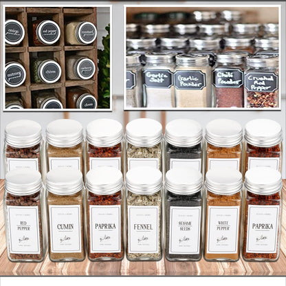 Spice Jars with Lids 25 Pcs, 4oz Square Glass Spice Jars with 150 Labels Shaker Lids 45pcs, 120ml Kitchen Spice Containers with Label Pen, Hose Brush