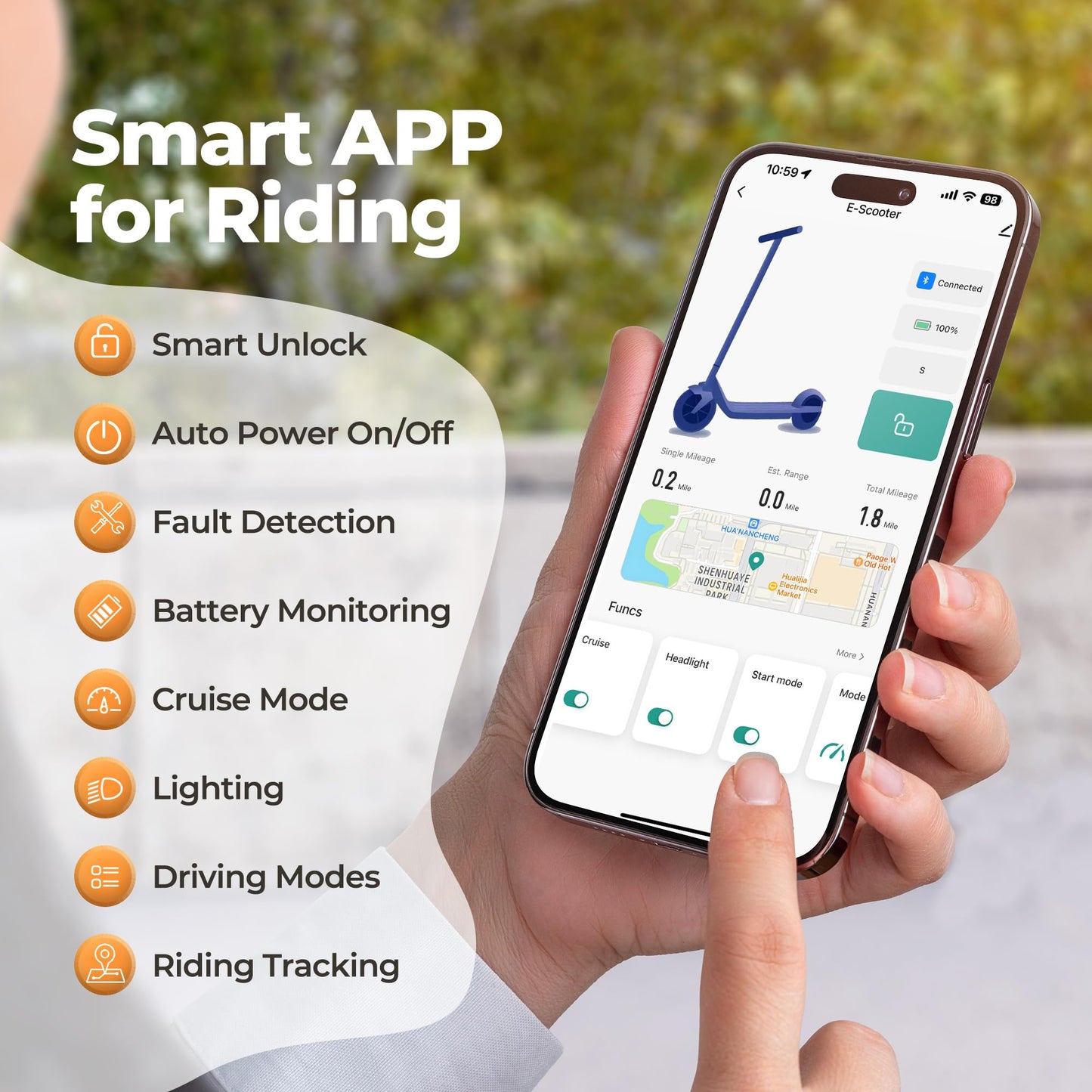 MAXSHOT Electric Scooter for Adults, 8.5" Solid Tires, 350W Motor, 19 MPH, 21 Miles Range, White Folding E-Scooter with App & Dual Brakes