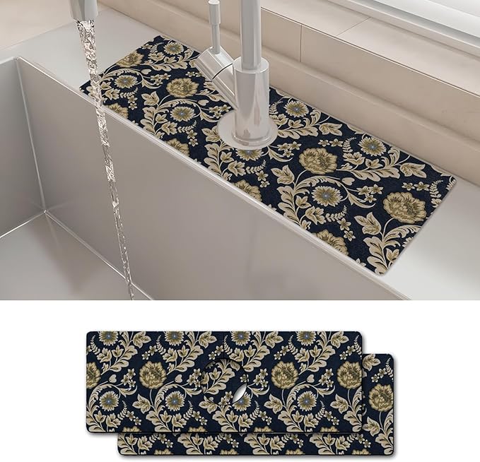 2PCS 15" X 5.5" Kitchen Sink Splash Guard Faucet Mat Floral Flower Super