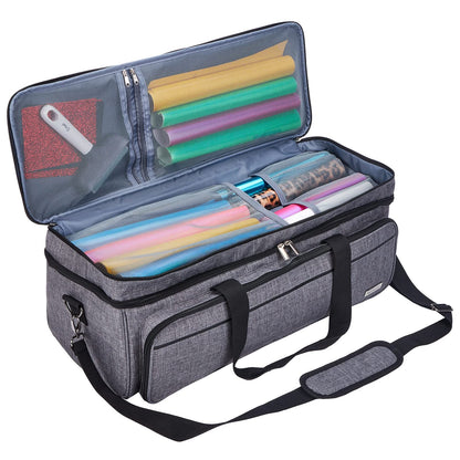 NICOGENA Double Layer Carrying Case with Mat Pocket for Cricut Explore Air 2, Cricut Maker, Multi Large Front Pockets for Tools Accessories and Supplies, Grey