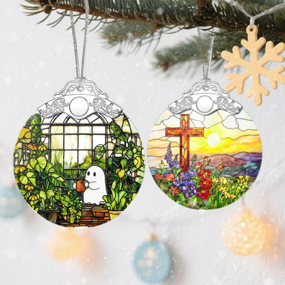 Halloween Ghost Ornament, Stained Glass Christmas Decorations, Christmas Ornaments for Tree, Holiday Ornament, Plant Lovers Gifts, Holiday Party Gifts, Gift Ideas & Xmas Gift