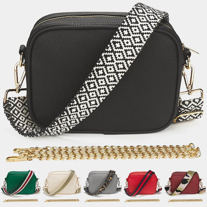 Lily England Cross Body Bag Women - Multiple Pockets - Adjustable Wide Strap and Chain - Black Handbag Crossbody - Over the Shoulder Bag