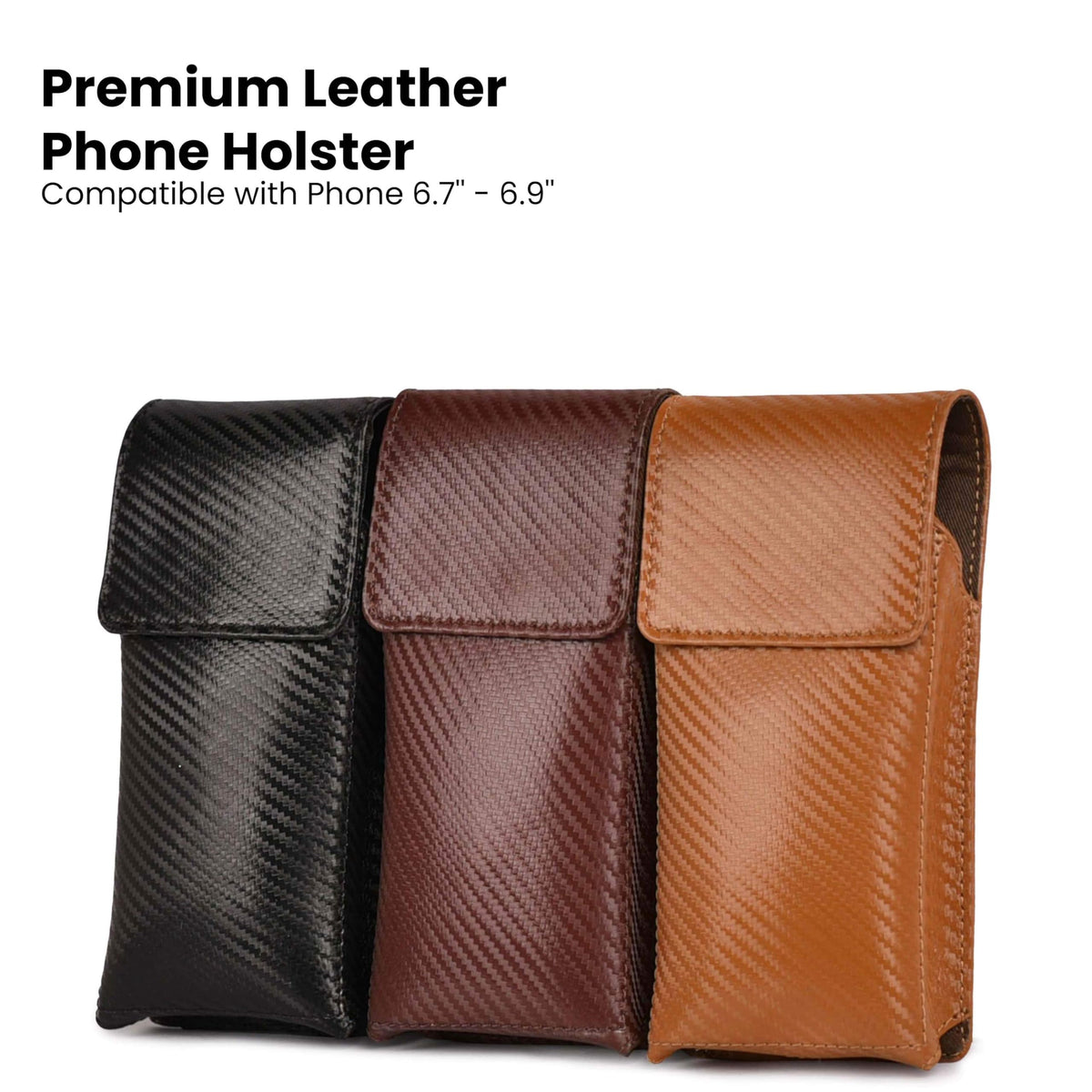 LEATHER VILLAGE Carbon Genuine Leather Phone Holster with Belt Clip - Compatible with iPhone 16 Pro Max 15 Pro Max 14 Pro Max 13 Pro Max 12 Pro Max 16 Plus 15 Plus 14 Plus Galaxy s23/24Plus - Black- L
