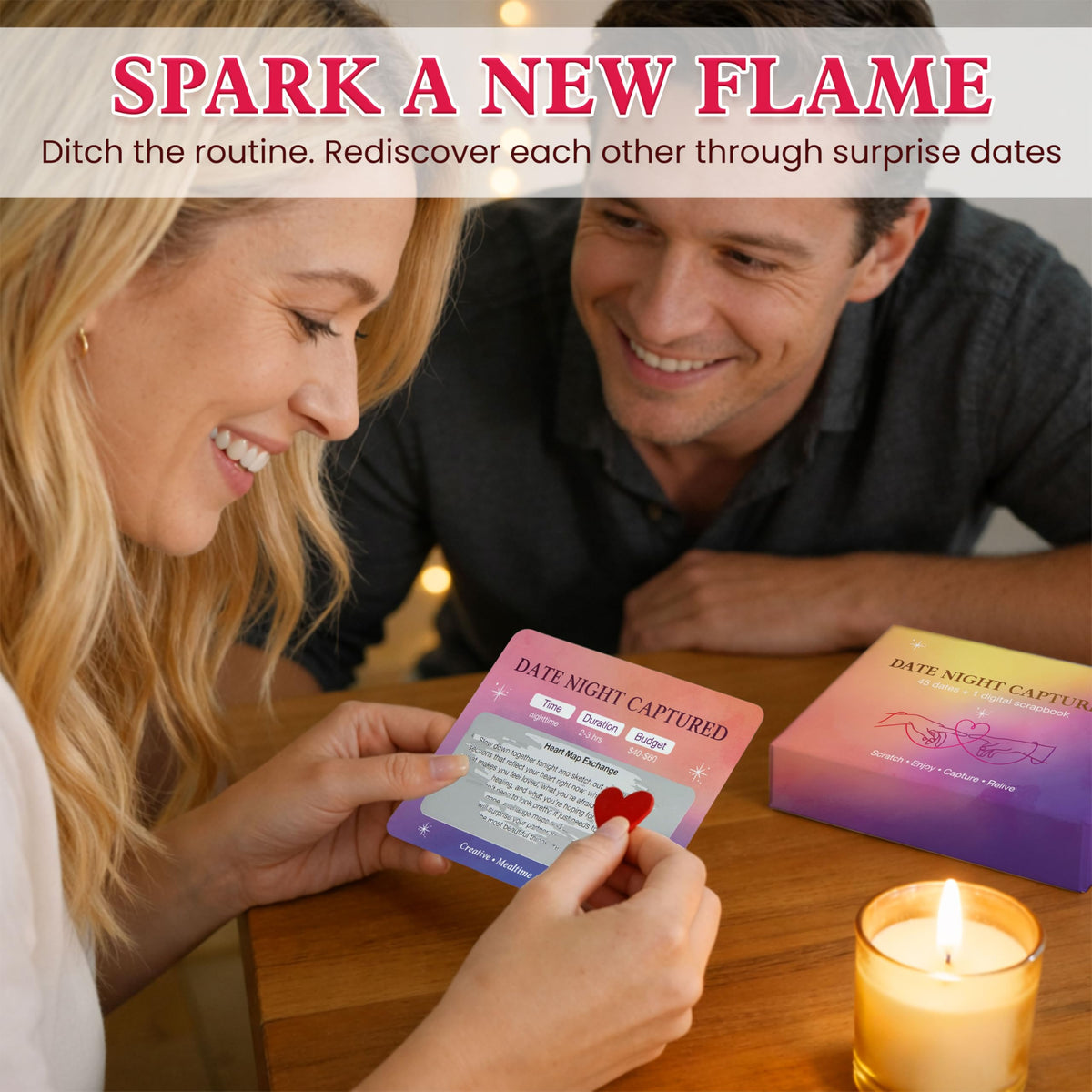 ARVEXO 45 Fun and Romantic Scratch Off Date Night Ideas for Him Her - Date Night Captured 45 Scratch Off Cards For Couples With Digital Scrapbook - Anniversary Wedding Gifts For Men Women Husband Wife