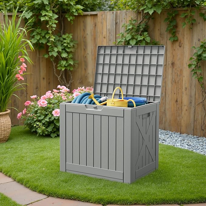 Patiowell 43 Gallon Resin Deck Box, Outdoor Storage Box for Patio Furniture, Deliveries, Pool Supplies,Waterproof and Lockable (Grey)