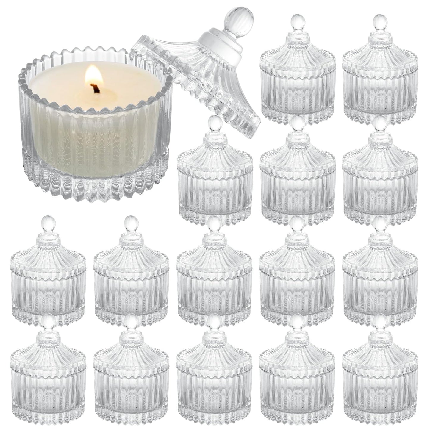 LOLYSIC 16 Pack Votive Candle Holders with Lids, Glass Tealight Candle Holders Bulk, Glass Candle Jars with Lids for Wedding, Table Centerpiece, Home Decor