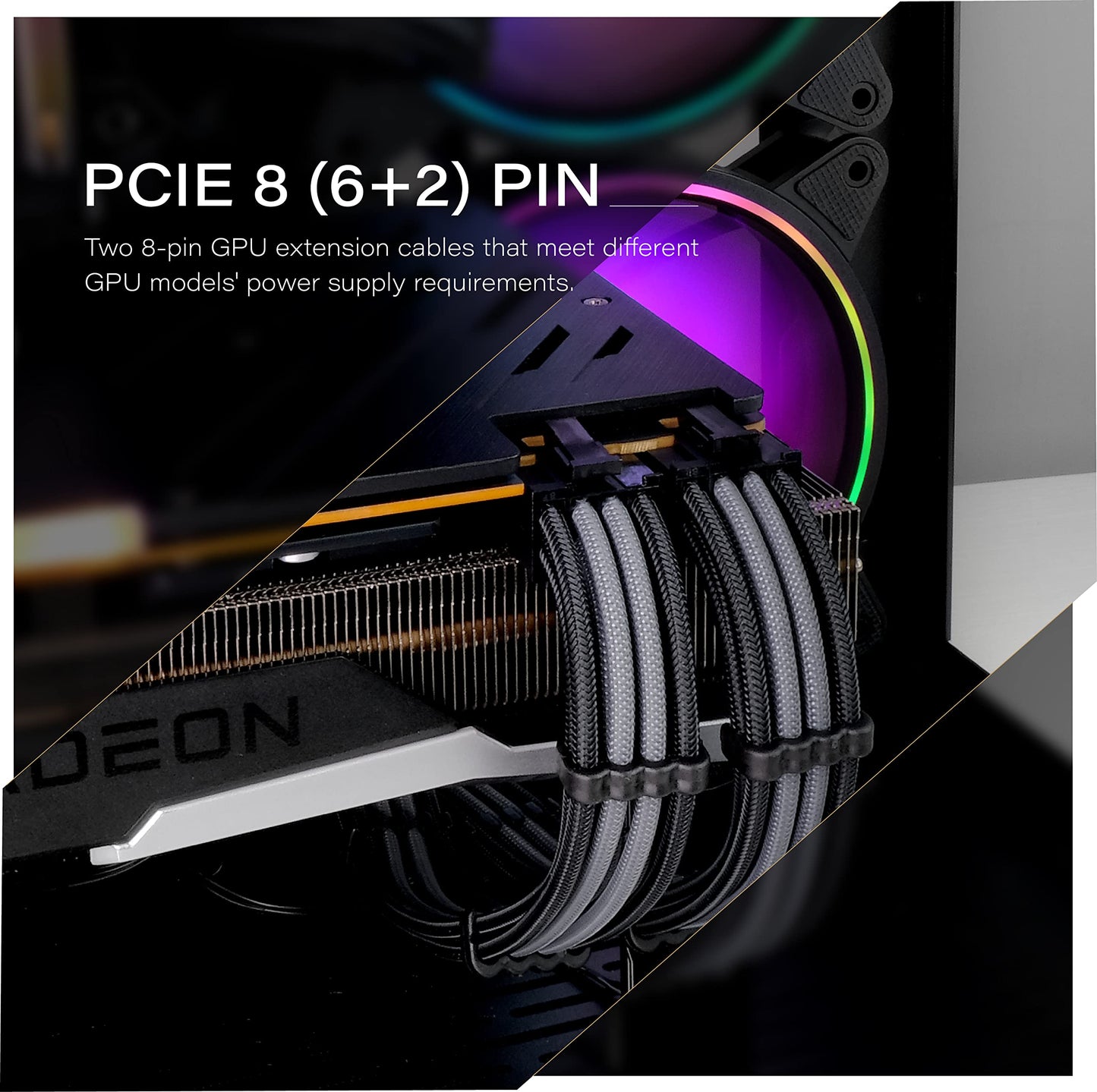 EZDIY-FAB PSU Extension Cable Sleeved Custom Mod PC Power Supply Cable, Soft Nylon Braided with Comb Kit 24PIN/8PIN to 6+2Pin/ 8PIN to 4+4PIN-30CM 300MM - Black Grey