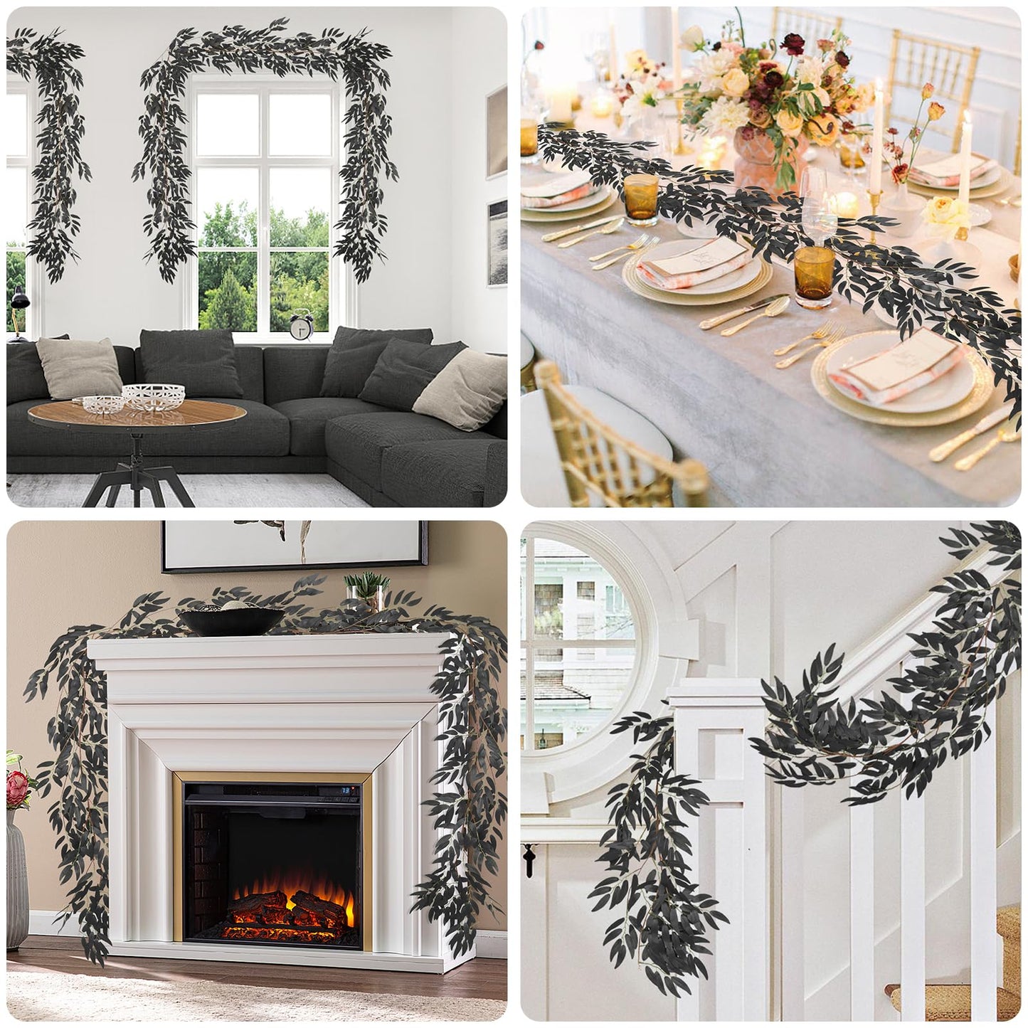 RECUTMS Artificial Hanging Willow Leaves Vine Twigs 2Pcs 5.7Ft Halloween Black Leave Garland Fake Silk Willow leaf Ivy Faux Greenery Plant for Indoor Outdoor Jungle Birthday Fall Christmas Party Decor