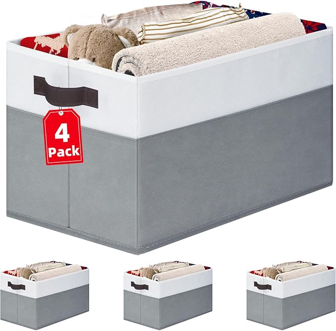 4 Pack Large Closet Storage Baskets Bins