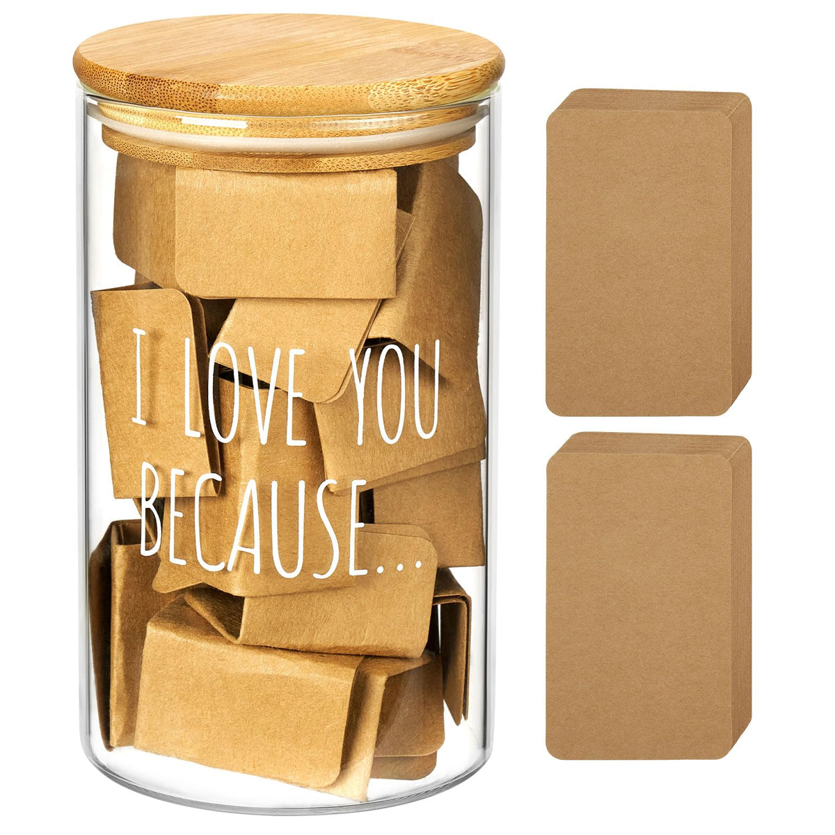 AW BRIDAL 50 Blank Love Notes Memory Jar, Anniversary Birthday Gifts for Boyfriend Girlfriend Husband Wife Mom Dad Friends, Couple Gifts Love You Because Jar for Engagement Bridal Wedding Registry