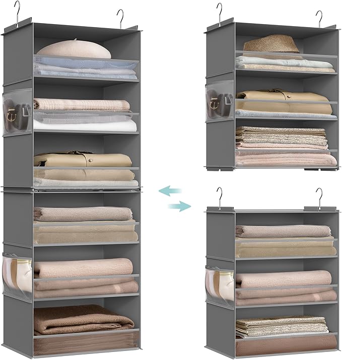 SONGMICS Hanging Closet Organizer, 6-Tier Fabric Storage Shelf, Separable