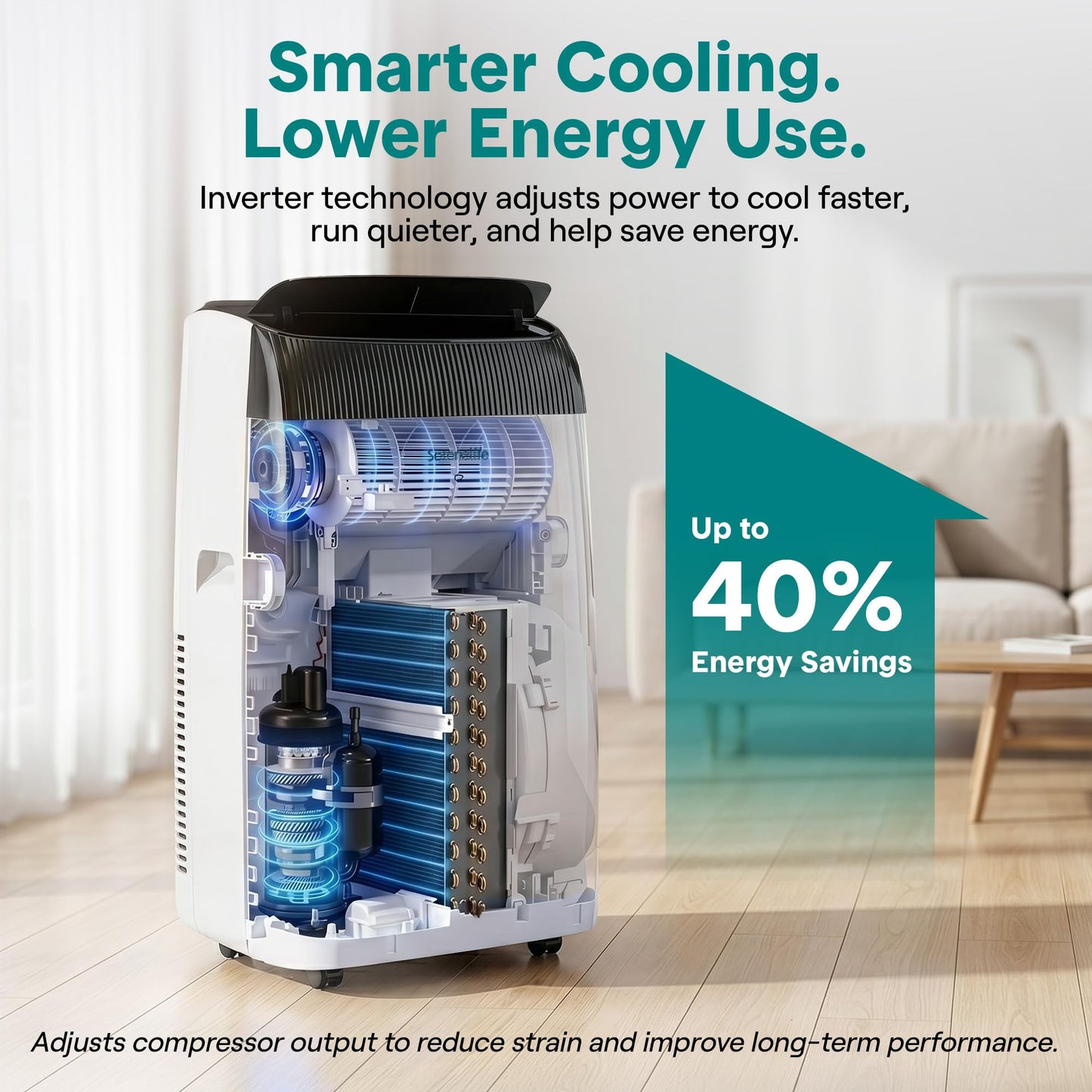 SereneLife 16,000 BTU Dual Hose Inverter Portable Air Conditioner | Portable Air Conditioner with Heat, Dehumidifier & Fan | Floor AC Unit for Bedroom, Living Room, & Office with Window Kit