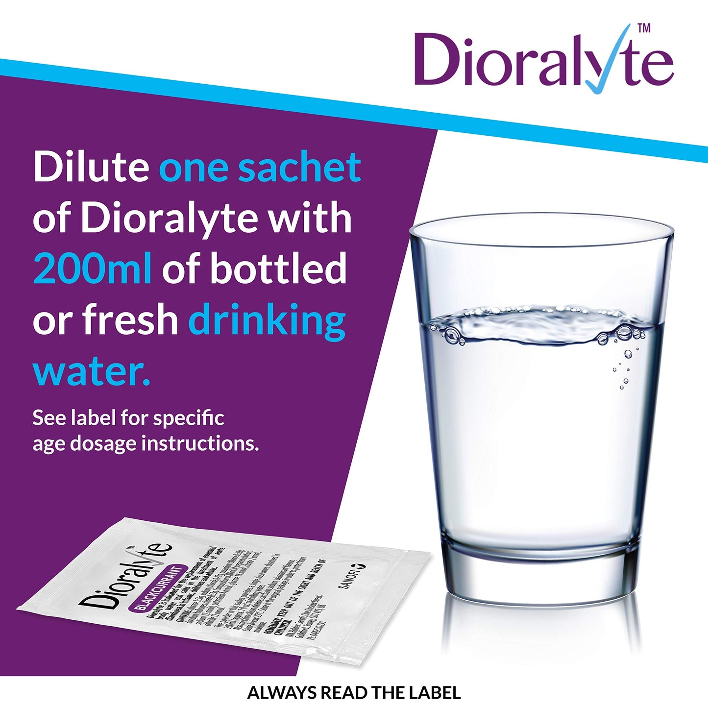 Dioralyte - Fast and Effective Supplement Treatment for Reducing Dehydration and Replacing Electrolytes (mineral salts) of Lost Body Water and Salts- Blackcurrant Flavour - 20 Sachets