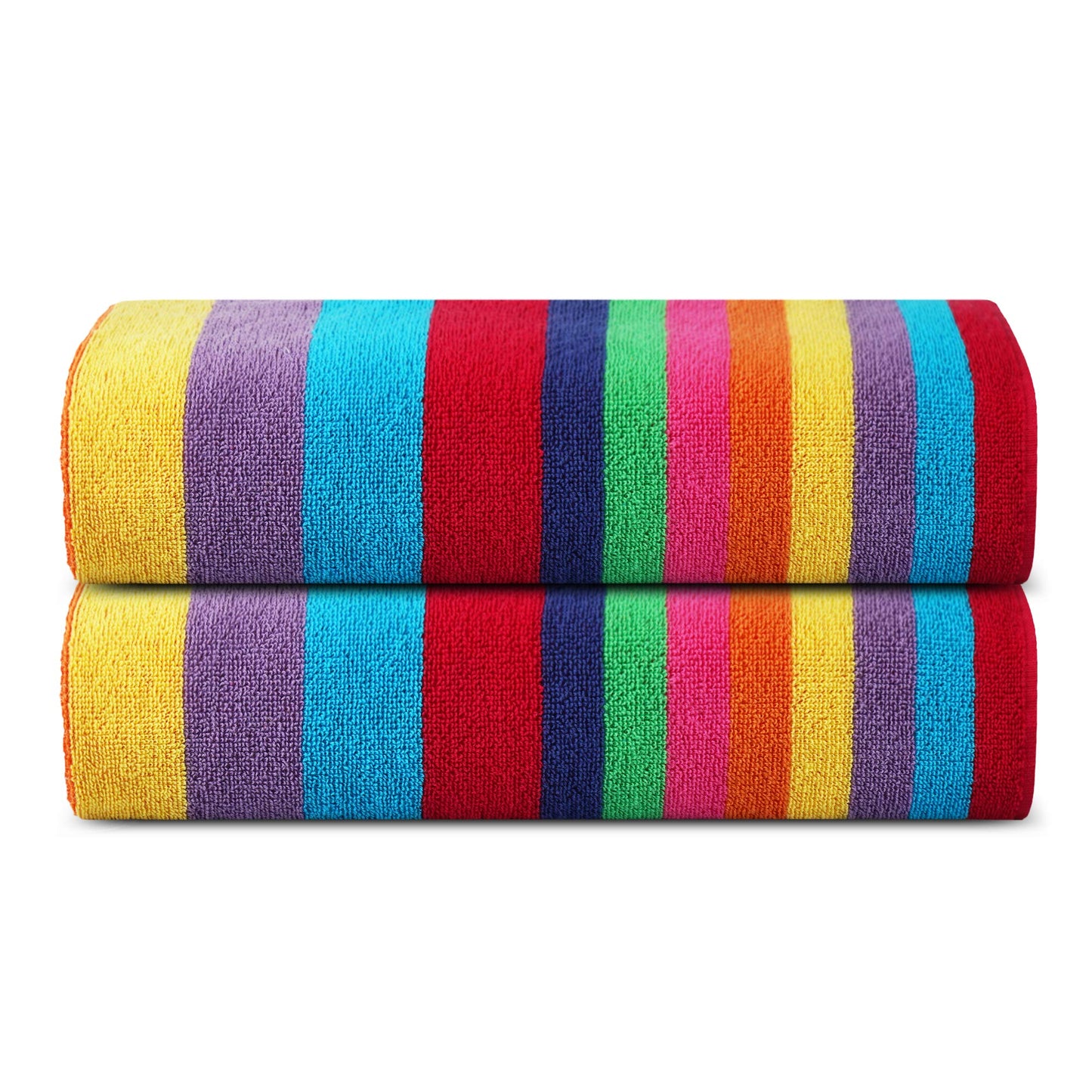 SweetNeedle Beach Towels for Adults Pack of 2 - Miami Vibe Multi Cabana Stripe Classic - 100% Cotton Terry Ringspun Pool Towel, Quick Dry, Super Absorbent Swimming large towel, 76 x 152 cm