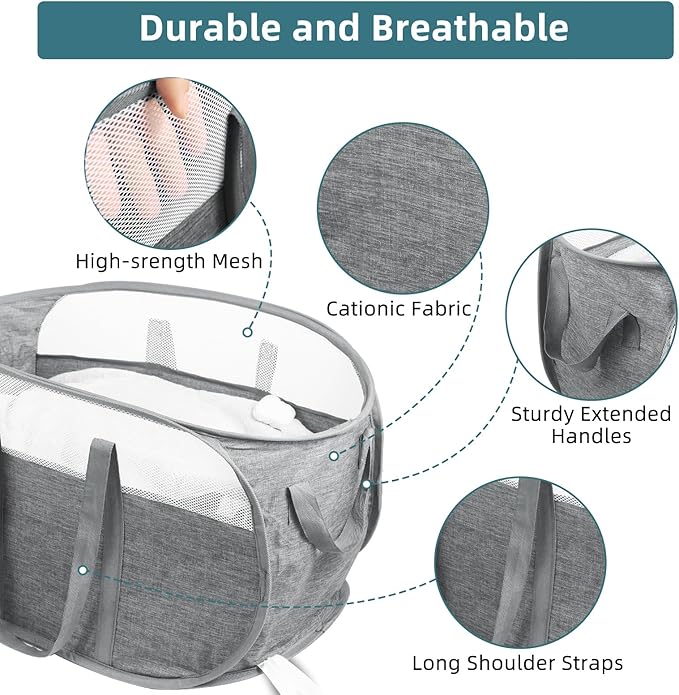 2 Pcs Collapsible Laundry Baskets, Tear Proof Pop Up Hamper