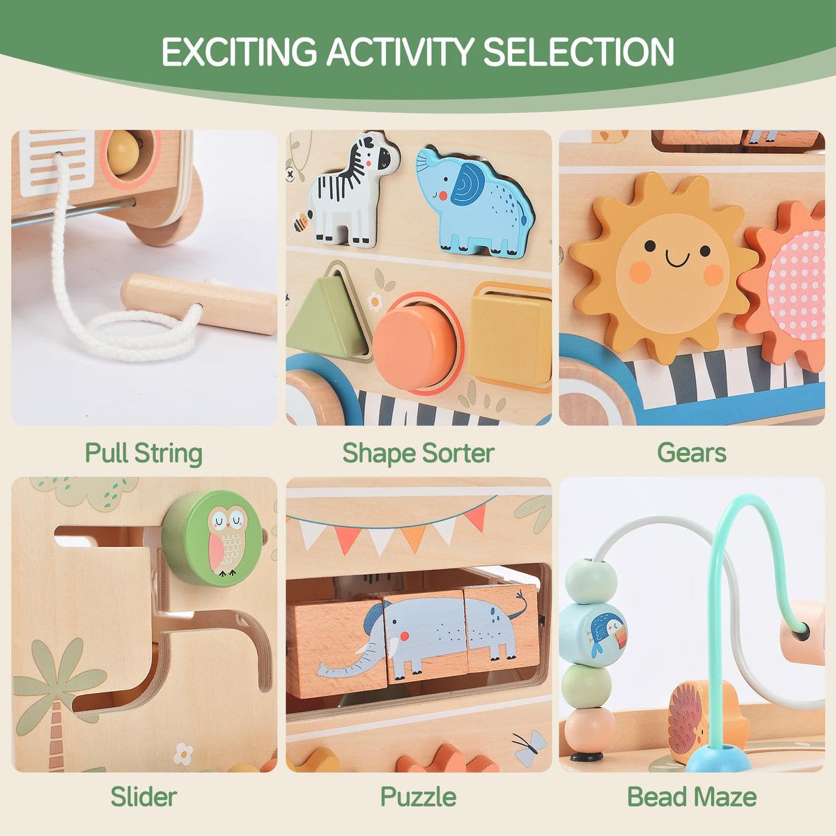 Pithfor Wooden Pull Along Activity Cube Toys, Montessori Toys for 1 2 3 Year Old Baby Toddlers, Baby Activity Cube for 1 Year Old, 1st First Birthday Gift