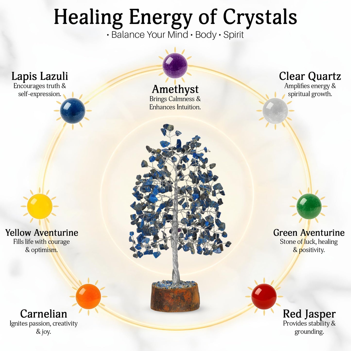 FASHIONZAADI Lapis Lazuli Tree - Crystal Chakra Tree of Life - Gemstone Feng Shui Decor - Chakra Home Decor - Crystal Gifts for Women, Spiritual Gift