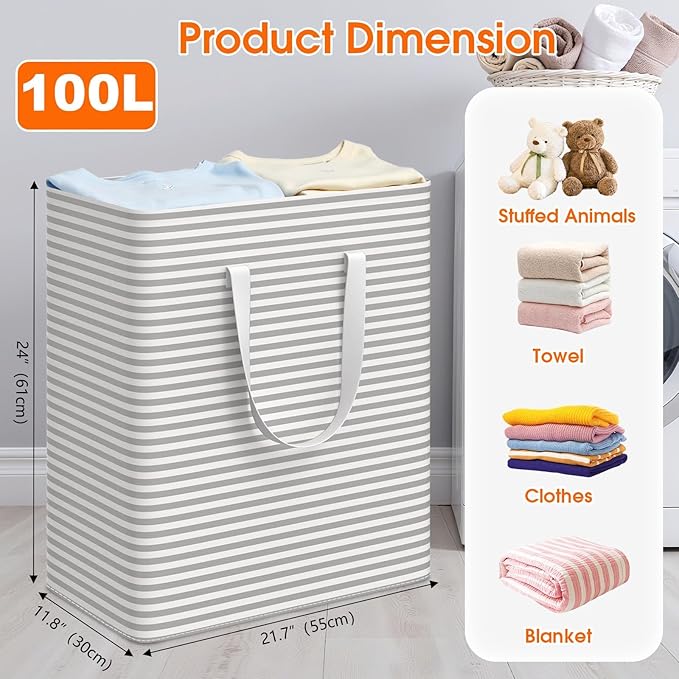 3 Pack Large Laundry Basket, Waterproof & Freestanding Laundry Hamper,