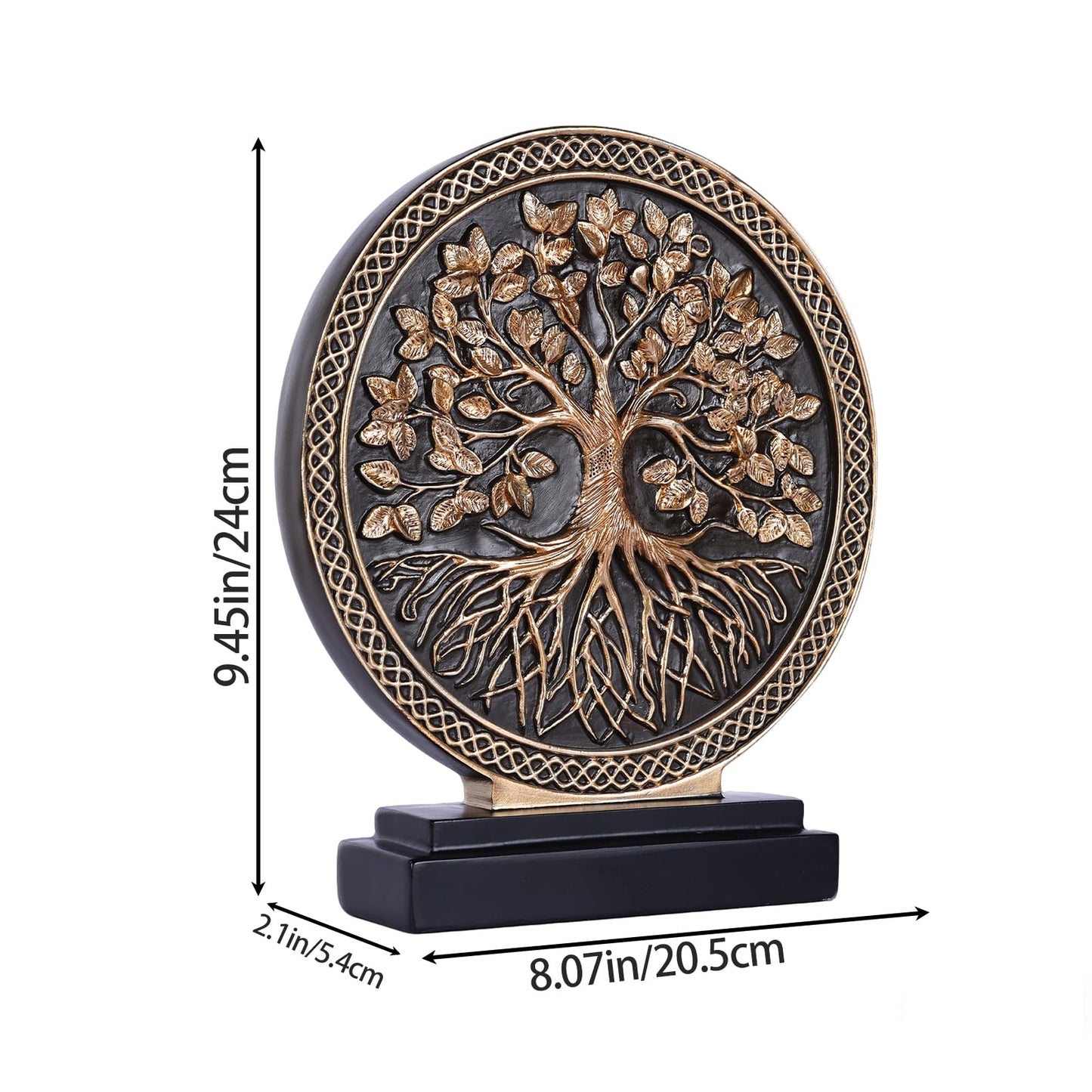 DOVDOV Abstract Circular Tree of Life Decorative Sculpture, Black and Gold Home Decor, Modern Art Home Accent Suitable for Office Shelves, Coffee Tables, and Above Cabinet Decorative Statue.