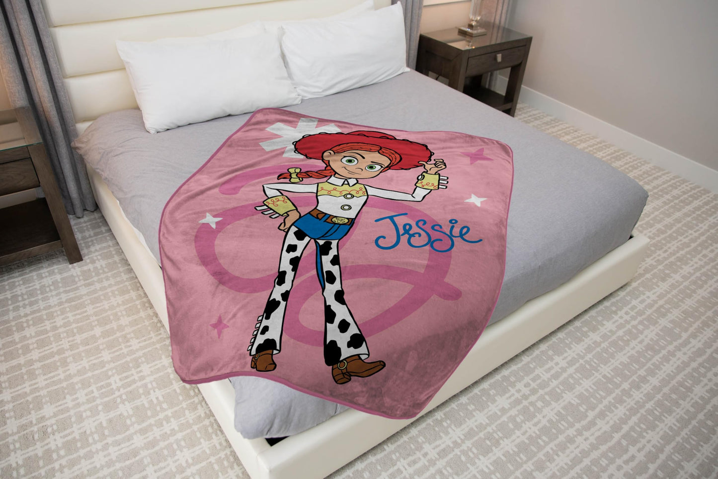 Jay Franco Plush Throw Blanket – 46" x 60" Inches Kids Hero Soft & Cozy Fleece Throw for Bedroom & Couch Décor, Official Licensed Product, Pink - Toy Story Jessie