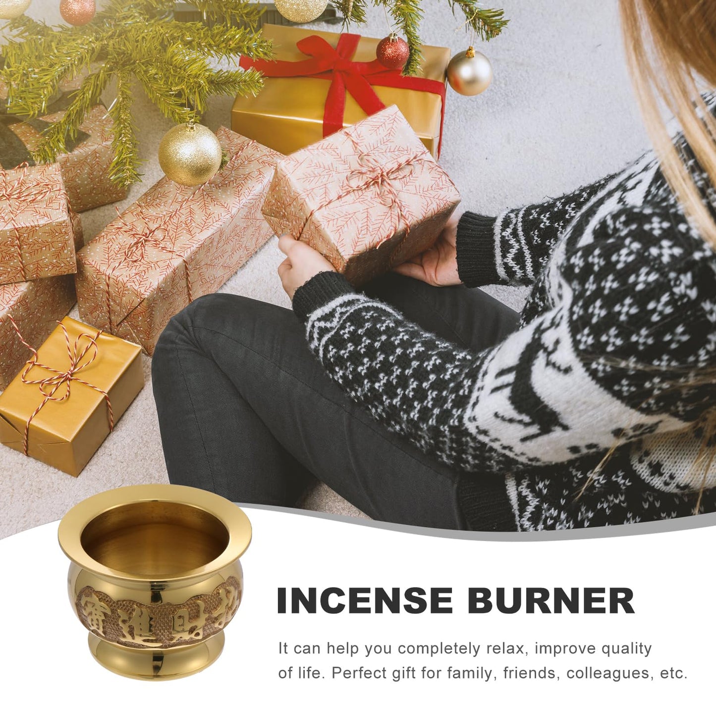 HEALLILY Retro Copper Incense Burner 3.93X3.93X2.67In Elegant Home Decor Buddhist Censer with Bowl Design for Relaxation and Meditation
