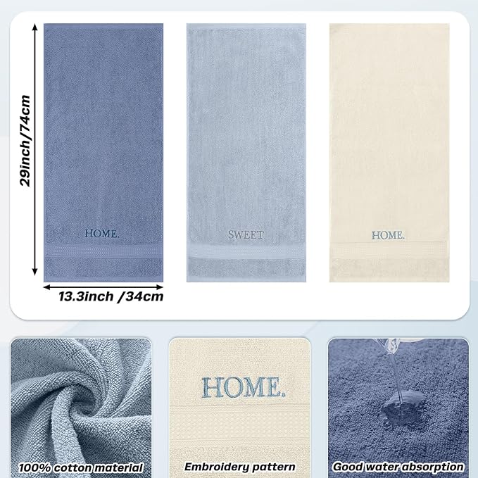 3 Pcs Home Sweet Home Hand Towels Farmhouse Decorative Embroidered Bathroom