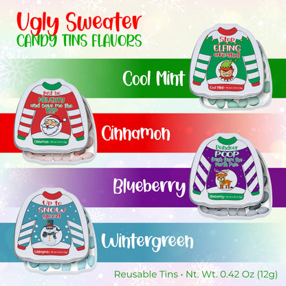 4E's Novelty Humorous "Christmas Poop" Candy Breath Mint Tins, 4 Pack Ugly Sweater Tins Funny Christmas Candy Stocking Stuffer for Kids Teens Adults Boys Girls Unique Funny Gag Gift White Elephant Gift Exchange for Men Women
