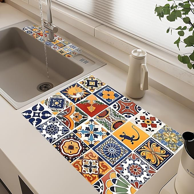 2Pcs Dish Drying Mats Faucet Mats Sets Large Size Coffee Mats Sink Faucet Mat