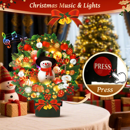 APOTODITO Christmas Cards with Lights and Music, Christmas Bouquet with Snowman, Popup Musical Greeting Card for Holiday New Year