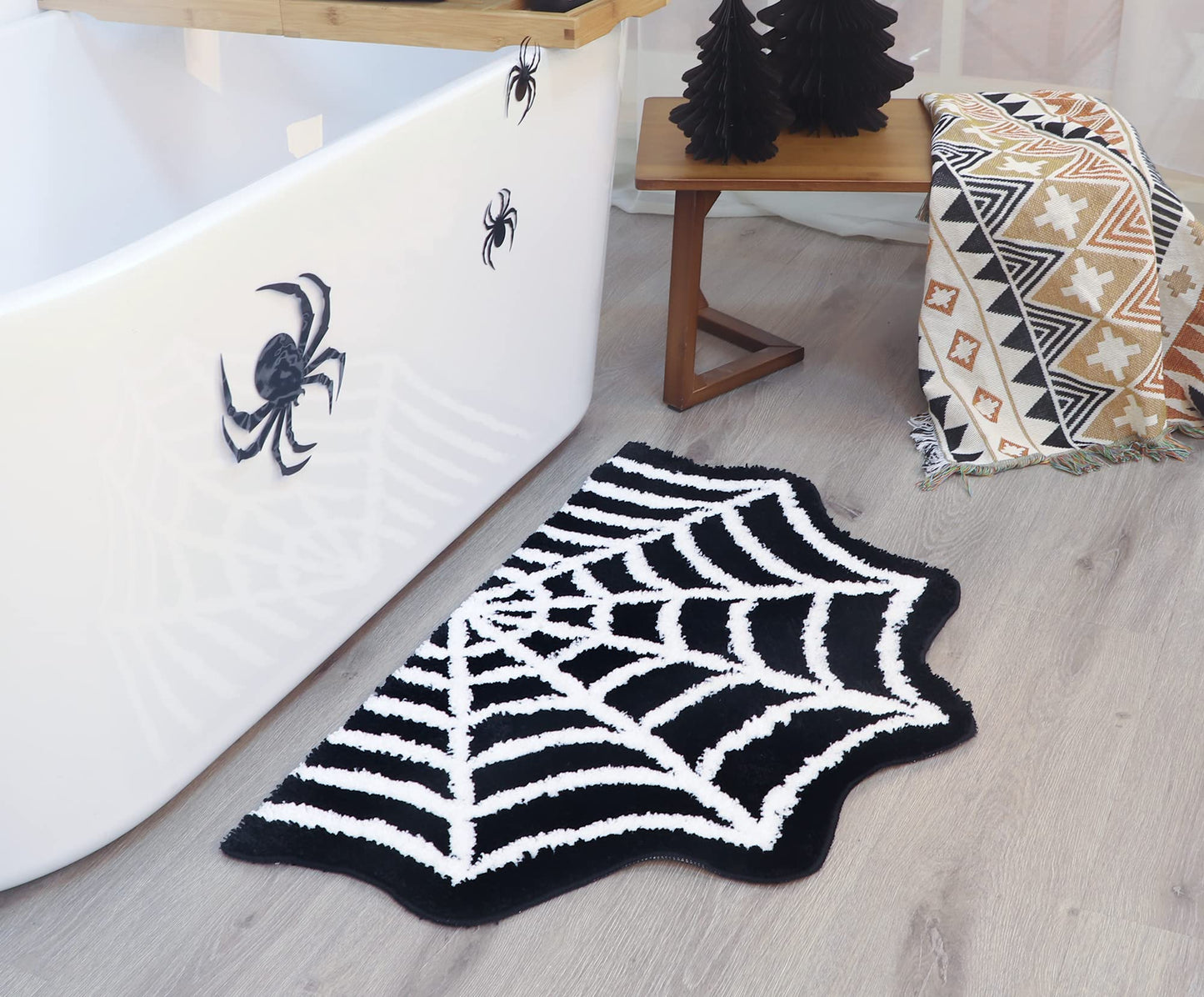 Spider Web Bath Mat - Halloween Rug Bathroom Decor Gothic Home Decor Witchy Horror Goth Room Rugs Gothic Bedroom Kitchen Whimsigoth Oddities and Curiosities Spooky Gifts Scary Decorations Spider Webs