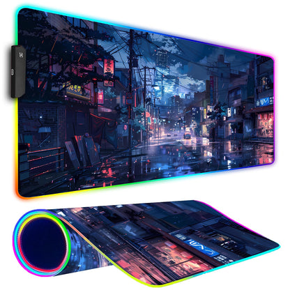 Armanza RGB Gaming Mouse Pad, Large Mousepad with Led Light, Gaming Accessories Keyboard Pad for Desk, Non-Slip Rubber Base Big Mouse Mat for Gamer, 31.5 X 11.8 Inch, Japanese Streets
