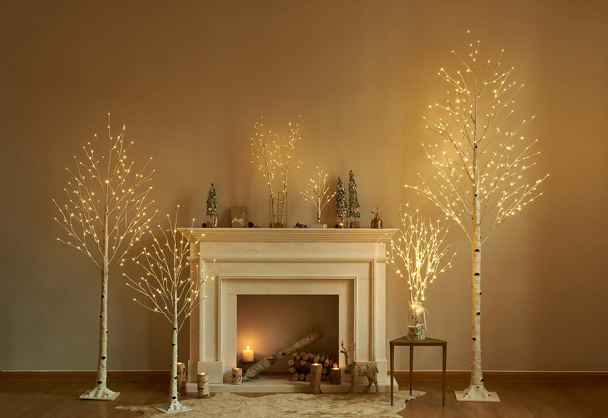 Hairui Pre Lit Birch Tree 2 Pack 4FT 72 Warm White LED White Christmas Tree for Indoor Outdoor Home Christmas Spring Easter Holiday Decoration Indoor Outdoor