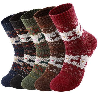 Nimalpal Wool Socks for Women - Wool Socks Soft 5 Pairs Womens Sock, Winter Hiking Cozy Sock Warm, Furry Deer