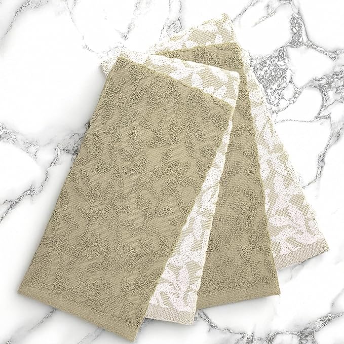 MosJos 4 Pack Hand Towels, Cotton Sage Green and White Floral Kitchen Towel