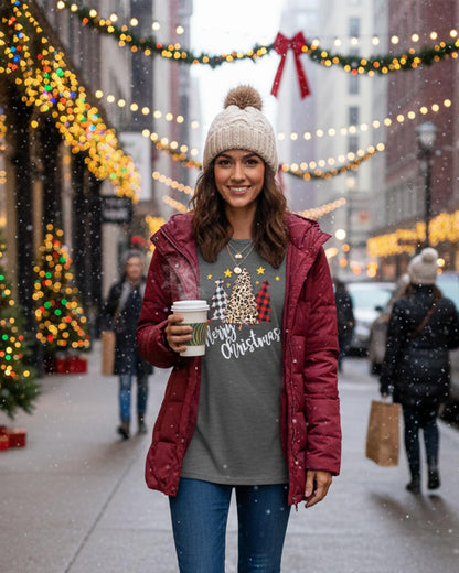 Long Sleeve Shirts for Women Basic Crew Neck Fall Tops Casual Fit T Shirts, Christmas Tree, L