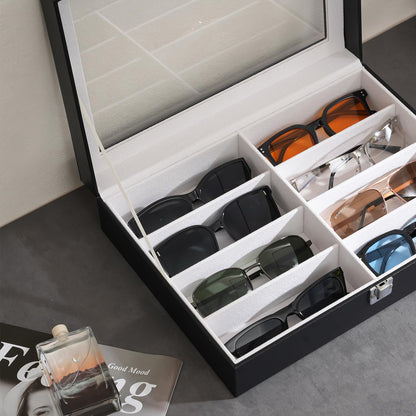 ProCase Sunglasses Storage Organizer, 8 Slots Leather Sunglass Box Multiple Pairs Eyeglass Cases Eye Glass Eyewear Display Holder for Men Women -Black